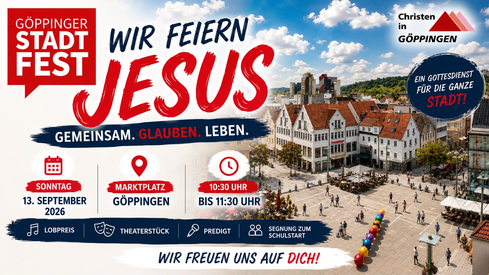 Wir feiern Jesus . Eiladung zum Gottesdienst auf dem Stadtfest 13. September 2026